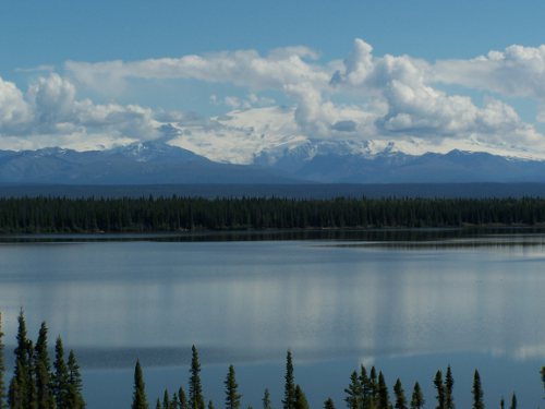 wrangell Mount Wrangell, seen from the Richardson Highway near Copper Center. Note steam plume from the summit.